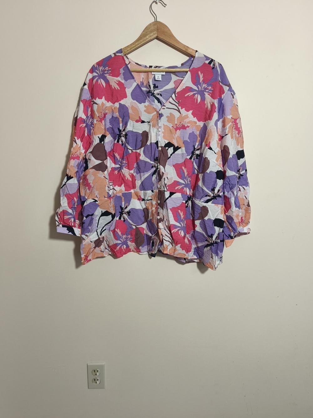 NWT Liz Claiborne Floral Peplum Blouse Sz 3X Purple Pink Office Tropical Casual
